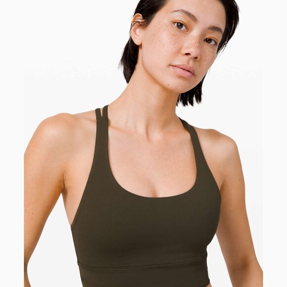 Lululemon Dark Olive Energy Long Line Medium Support Bra Size 2 - 2813 - Picture 2 of 9